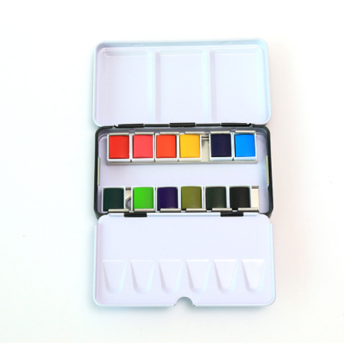宁波厂家直供12色固体水粉颜料套装 可画山水画水彩颜料定制