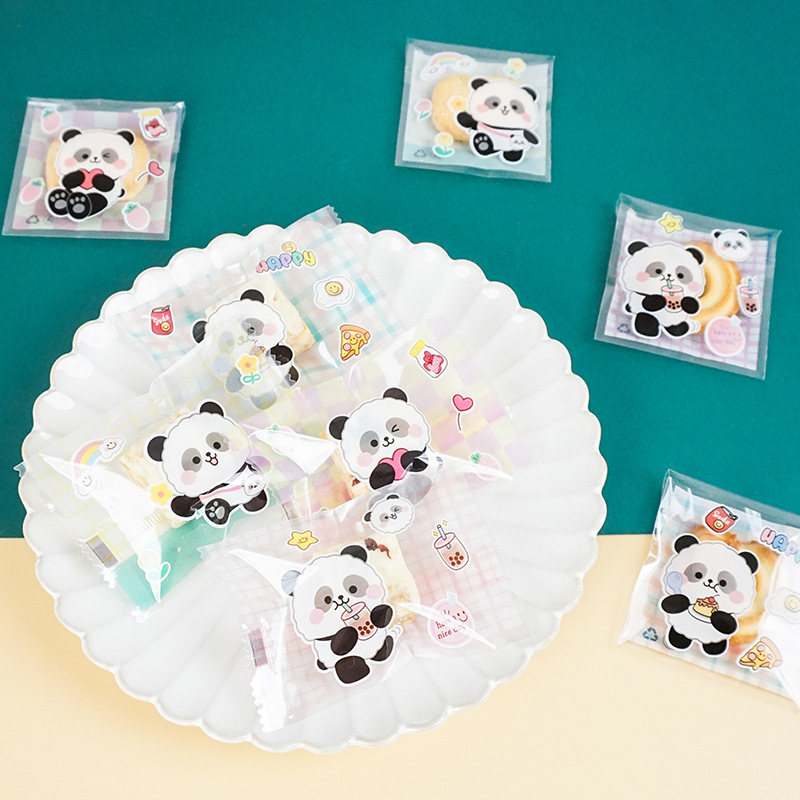 卡头透明熊猫雪花酥机封袋曲奇饼干包装袋自粘袋点心零食袋糖果袋