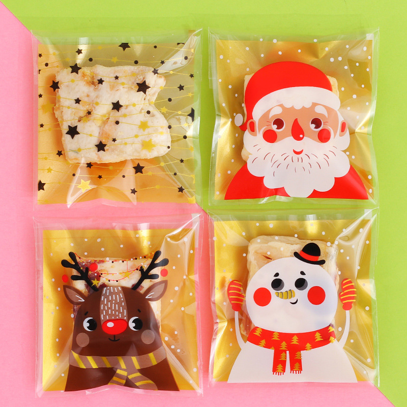 圣诞节雪花酥牛轧饼糖果曲奇饼干蔓越莓烘焙塑料自粘自封包装袋子