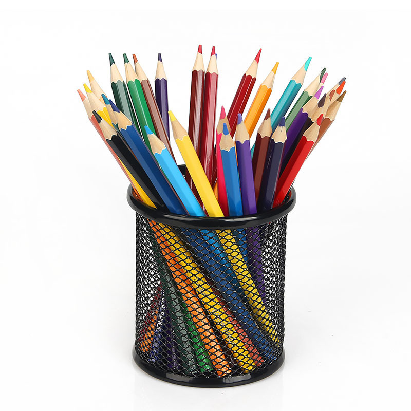 黑色简约圆形笔筒金属网格笔插商务文具笔类收纳大容量多功能笔盒